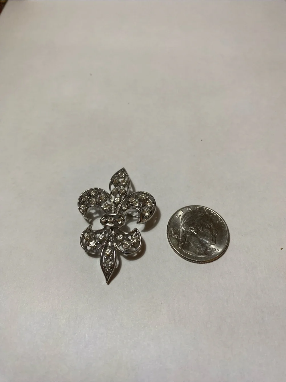 Silver Crystal Fleur-de-Lis Brooch - Sparkling Clear Accent